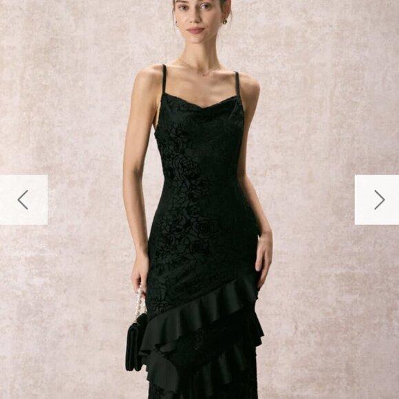 RIHOAS The Black V-Neck Ruffle Tiered Maxi Dress - Picture 1 of 6